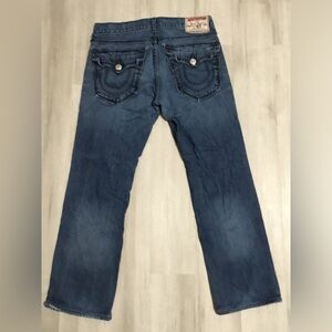 SOLD True Religion Ricky Giant Big T Relaxed Fit , Big Blue Stitching Jean 34